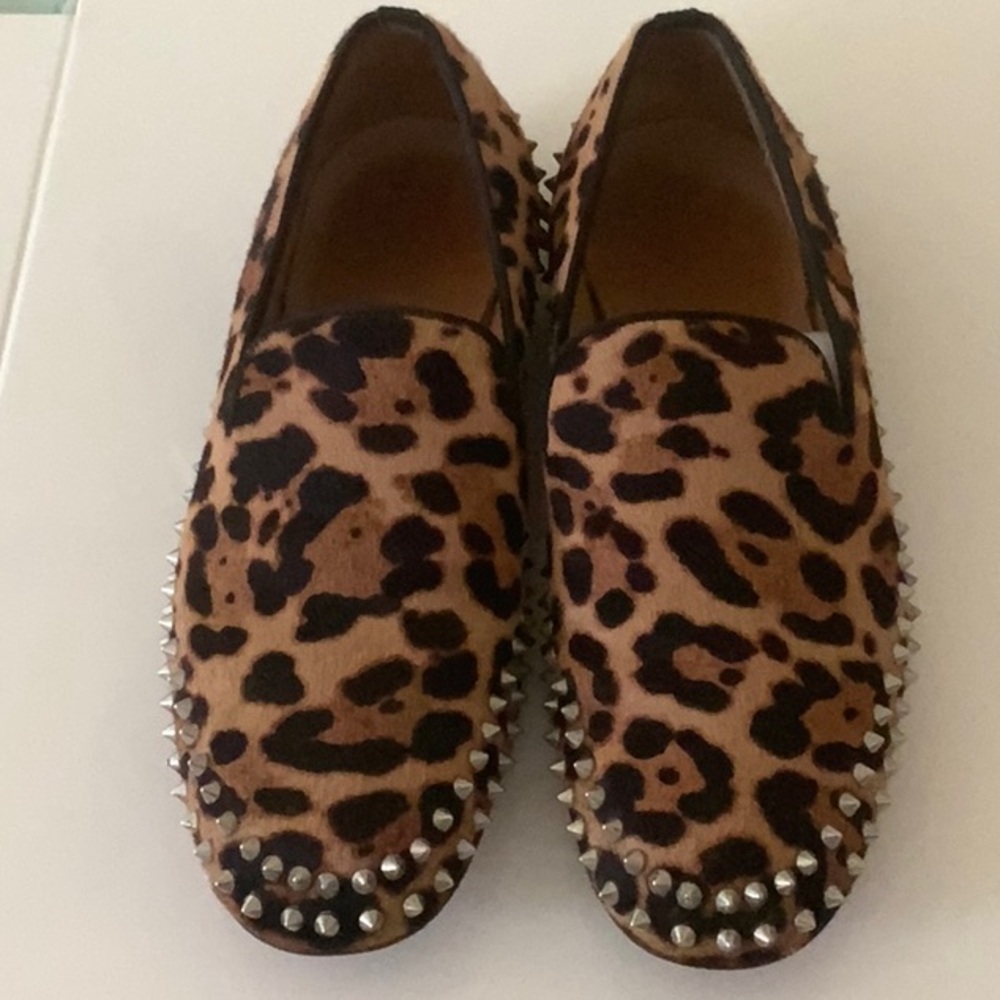 AUTHENTIC Christian Louboutin Leopard Print pony hair men’s Spike Loafers